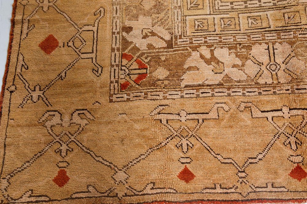 Early 20th Century Bold Turkish Oushak Brown, Beige Handmade Wool Rug BB7168