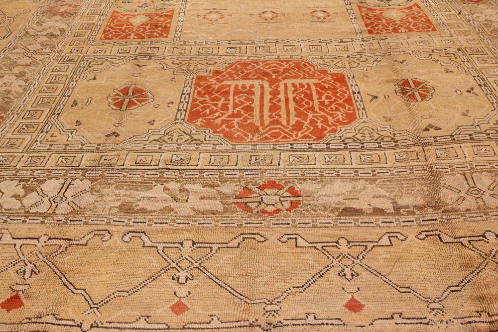 Early 20th Century Bold Turkish Oushak Brown, Beige Handmade Wool Rug BB7168