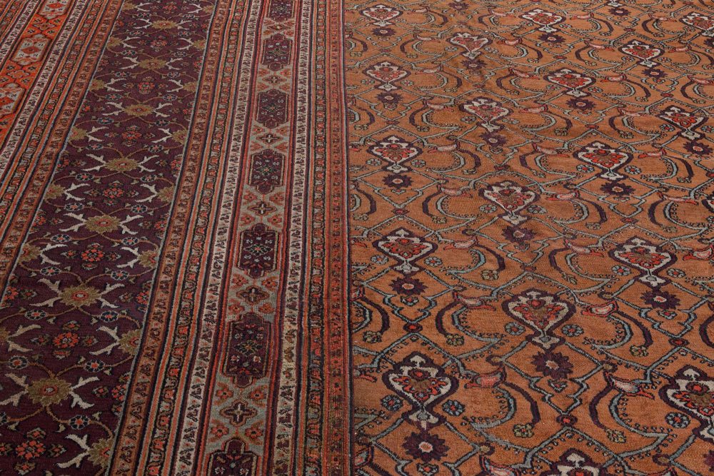 Mid-20th Century Persian Meshad Orange, Burgundy Handmade Wool Rug BB7171