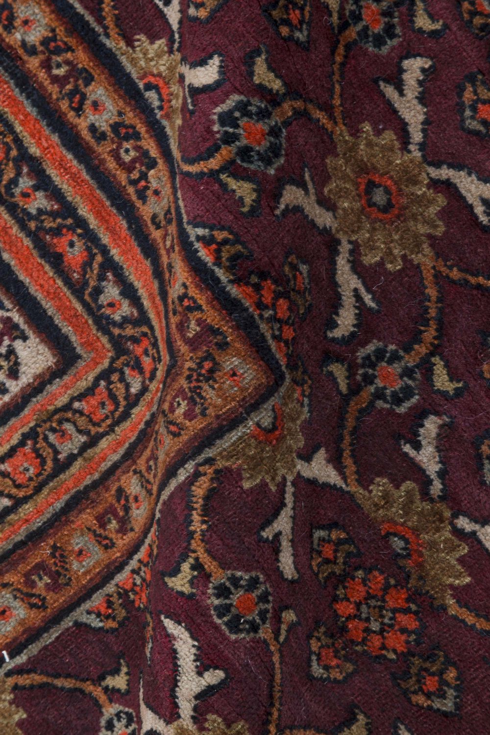 Mid-20th Century Persian Meshad Orange, Burgundy Handmade Wool Rug BB7171