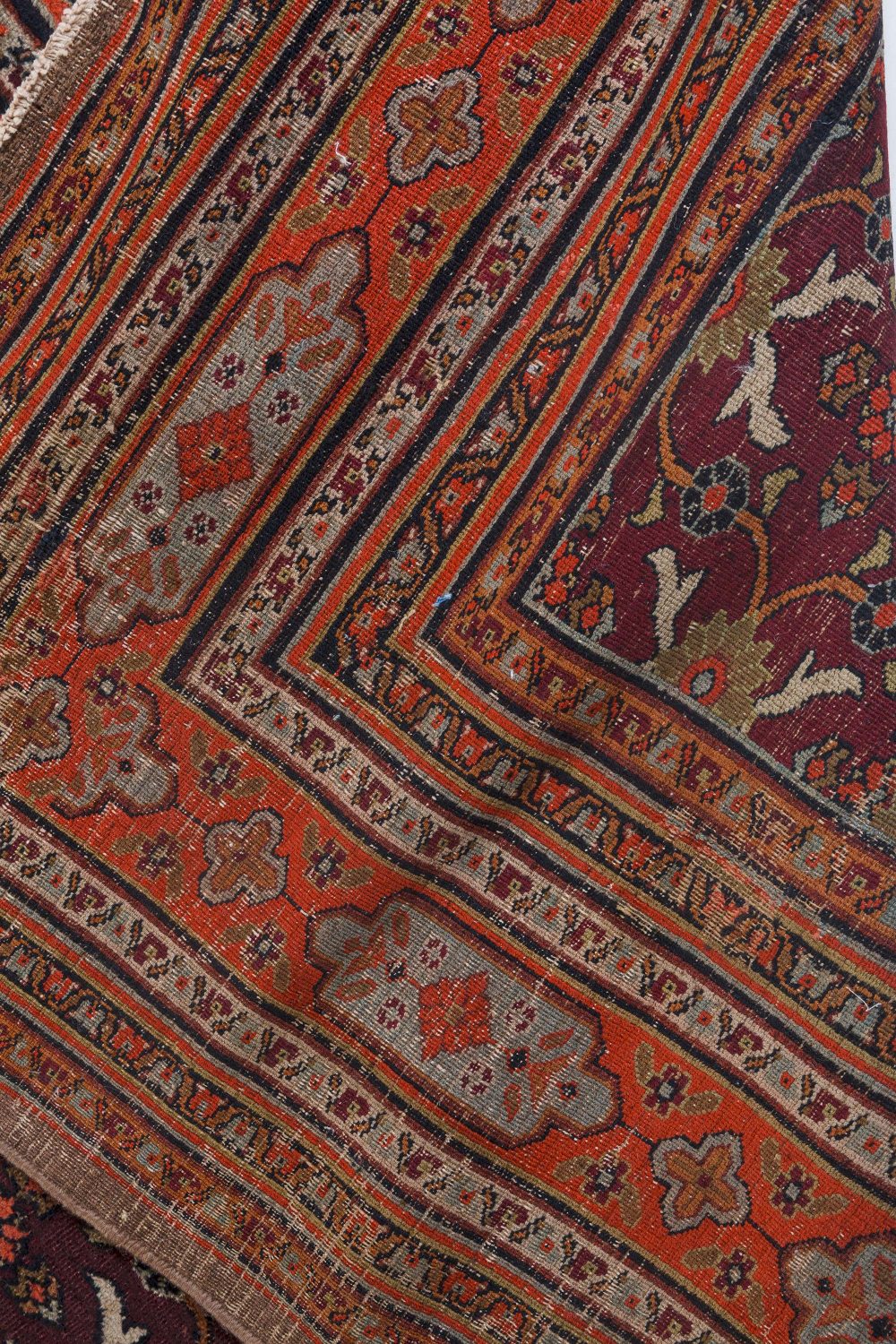 Mid-20th Century Persian Meshad Orange, Burgundy Handmade Wool Rug BB7171