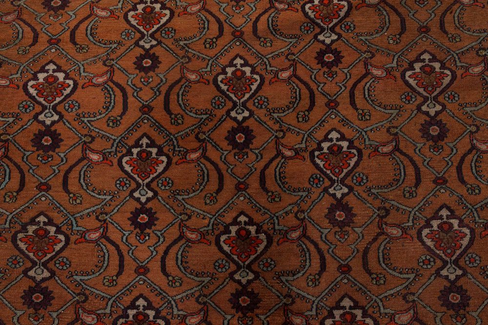 Mid-20th Century Persian Meshad Orange, Burgundy Handmade Wool Rug BB7171