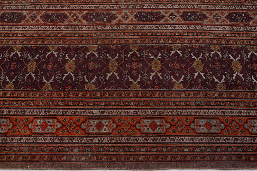 Mid-20th Century Persian Meshad Orange, Burgundy Handmade Wool Rug BB7171