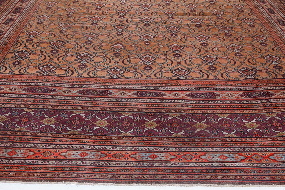 Mid-20th Century Persian Meshad Orange, Burgundy Handmade Wool Rug BB7171