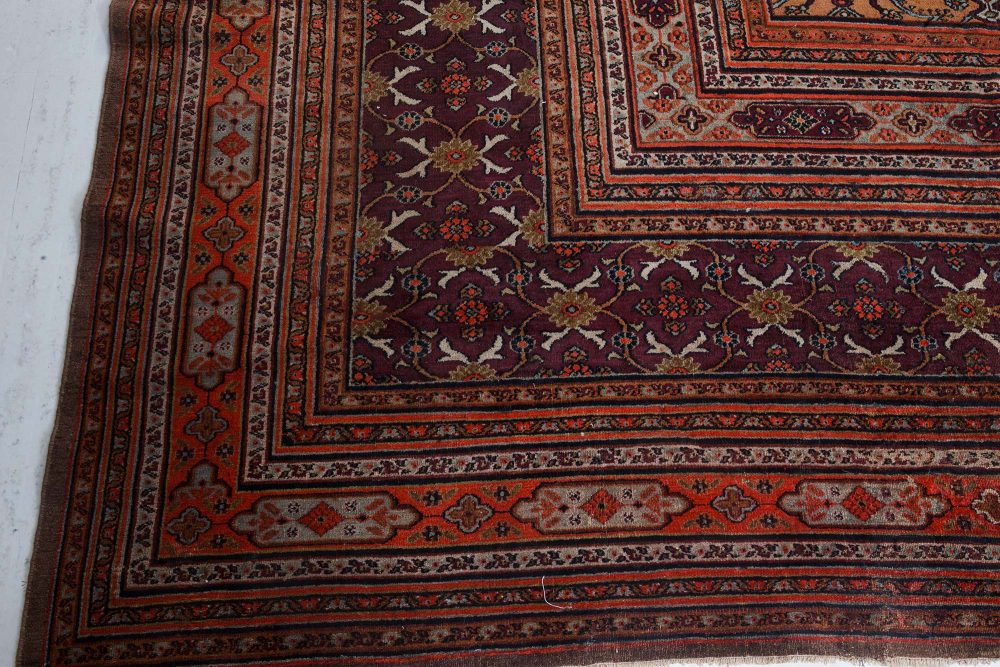 Mid-20th Century Persian Meshad Orange, Burgundy Handmade Wool Rug BB7171