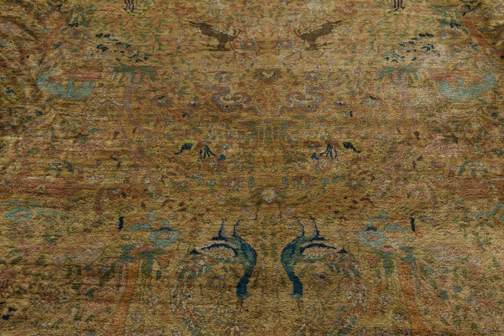 Oversized Antique Indian Yellow Blue Handmade Wool Rug BB7188