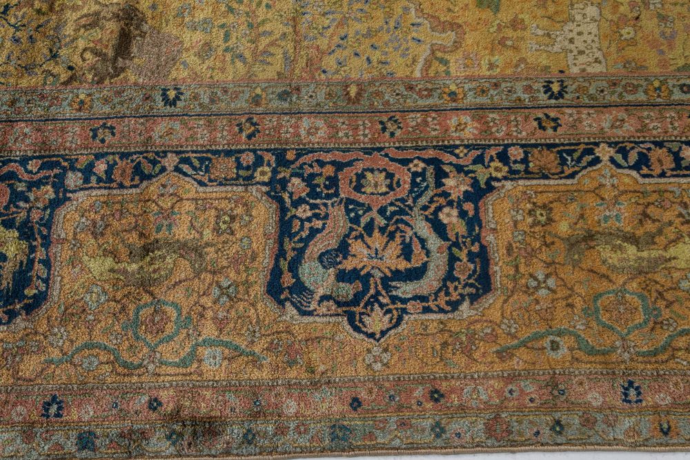 Oversized Antique Indian Yellow Blue Handmade Wool Rug BB7188