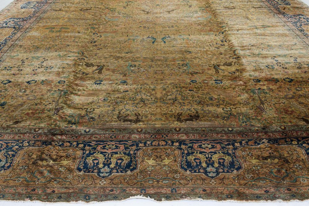 Oversized Antique Indian Yellow Blue Handmade Wool Rug BB7188