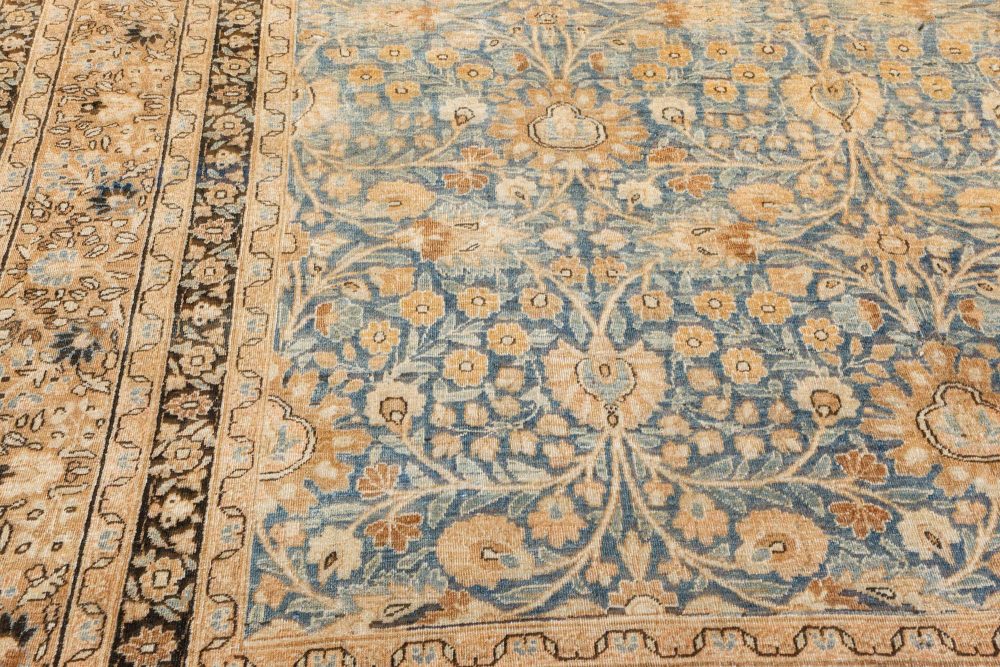 Authentic 1900s Persian Meshad Blue Handmade Wool Carpet BB7214