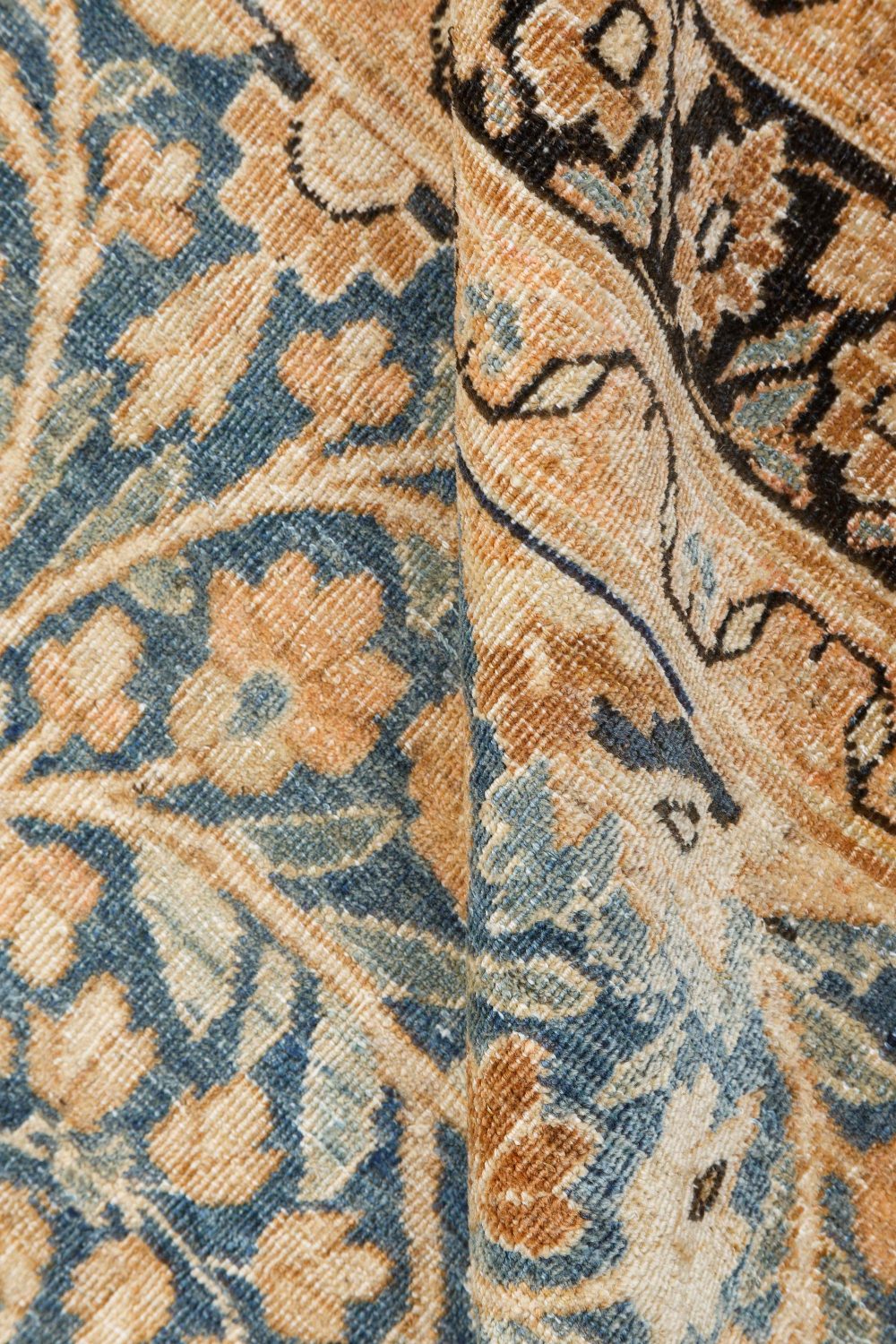 Authentic 1900s Persian Meshad Blue Handmade Wool Carpet BB7214