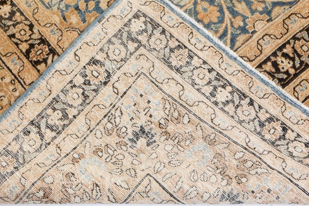 Authentic 1900s Persian Meshad Blue Handmade Wool Carpet BB7214