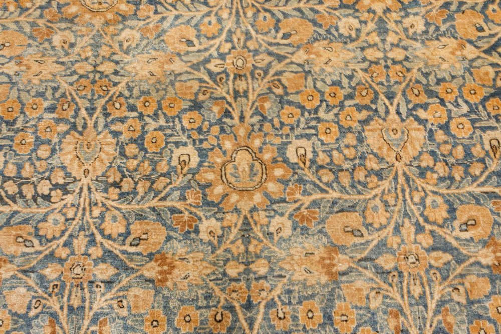 Authentic 1900s Persian Meshad Blue Handmade Wool Carpet BB7214