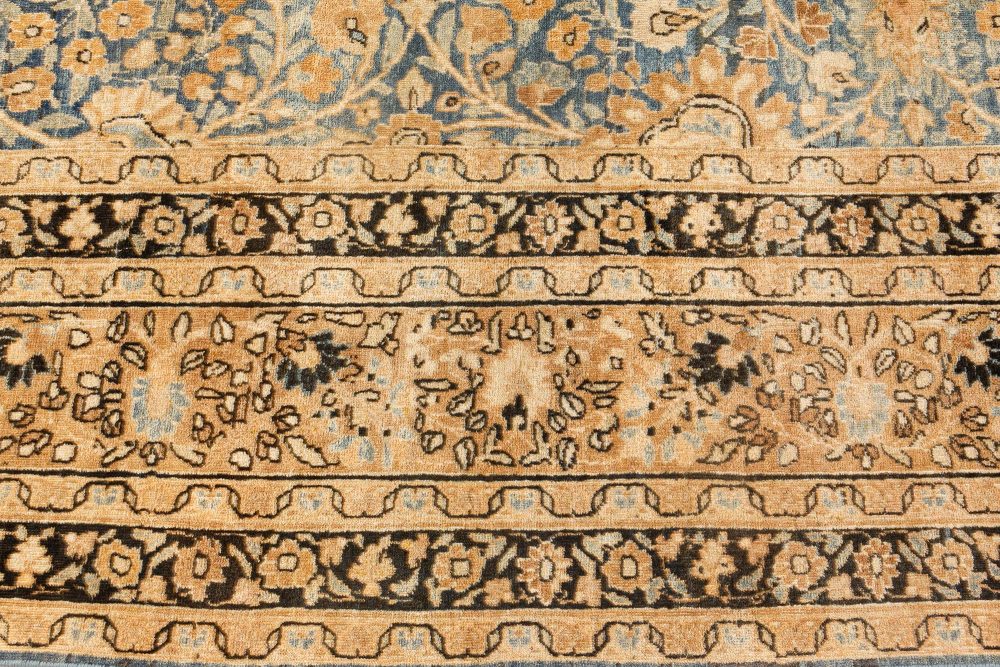 Authentic 1900s Persian Meshad Blue Handmade Wool Carpet BB7214