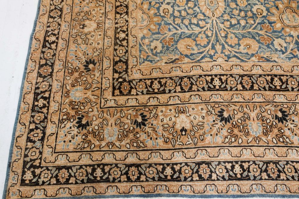 Authentic 1900s Persian Meshad Blue Handmade Wool Carpet BB7214