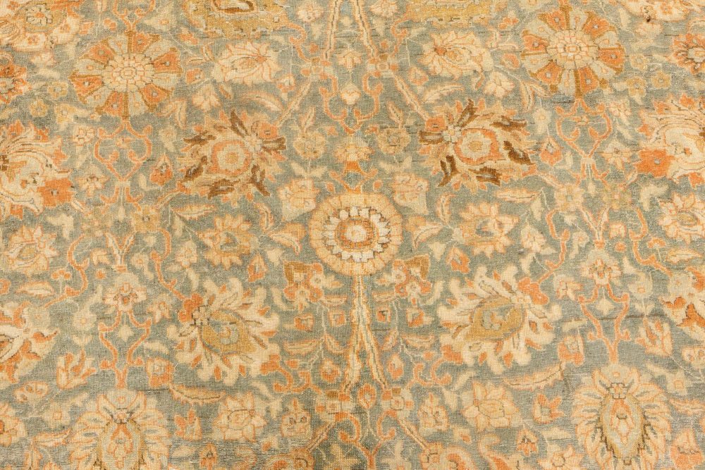 Authentic 19th Century Persian Tabriz Botanic Orange Grey-Blue Handmade Carpet BB7215