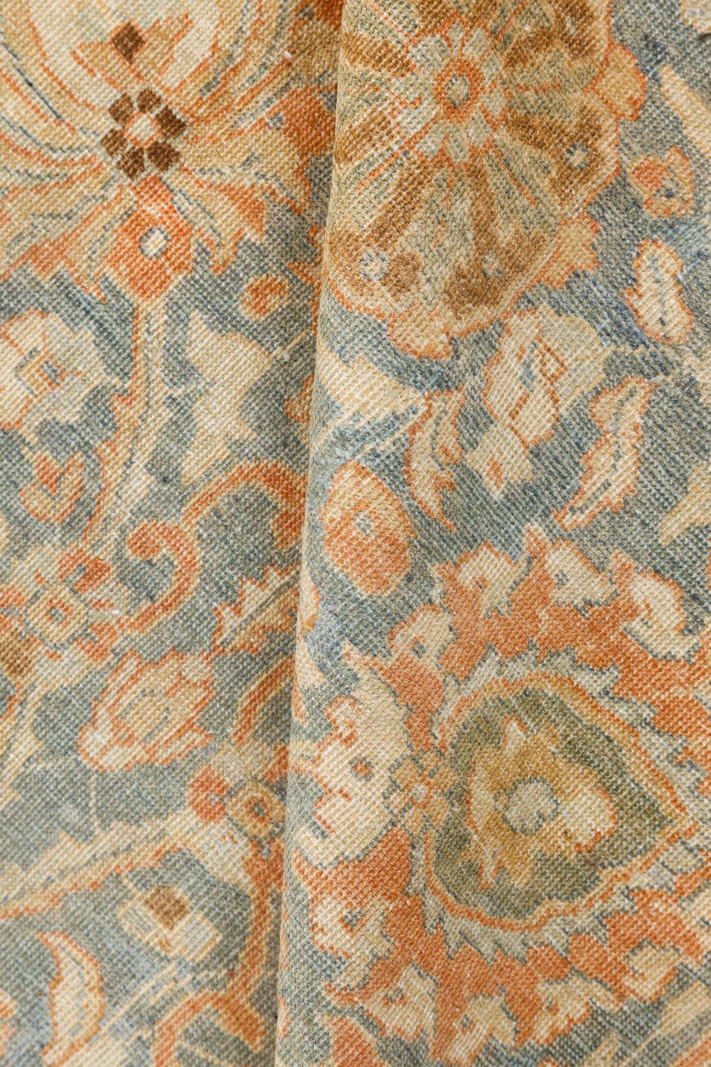 Authentic 19th Century Persian Tabriz Botanic Orange Grey-Blue Handmade Carpet BB7215
