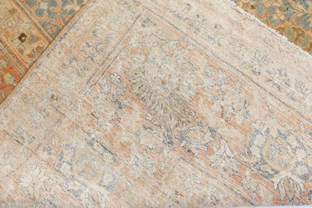 Authentic 19th Century Persian Tabriz Botanic Orange Grey-Blue Handmade Carpet BB7215