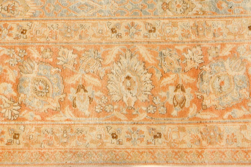 Authentic 19th Century Persian Tabriz Botanic Orange Grey-Blue Handmade Carpet BB7215