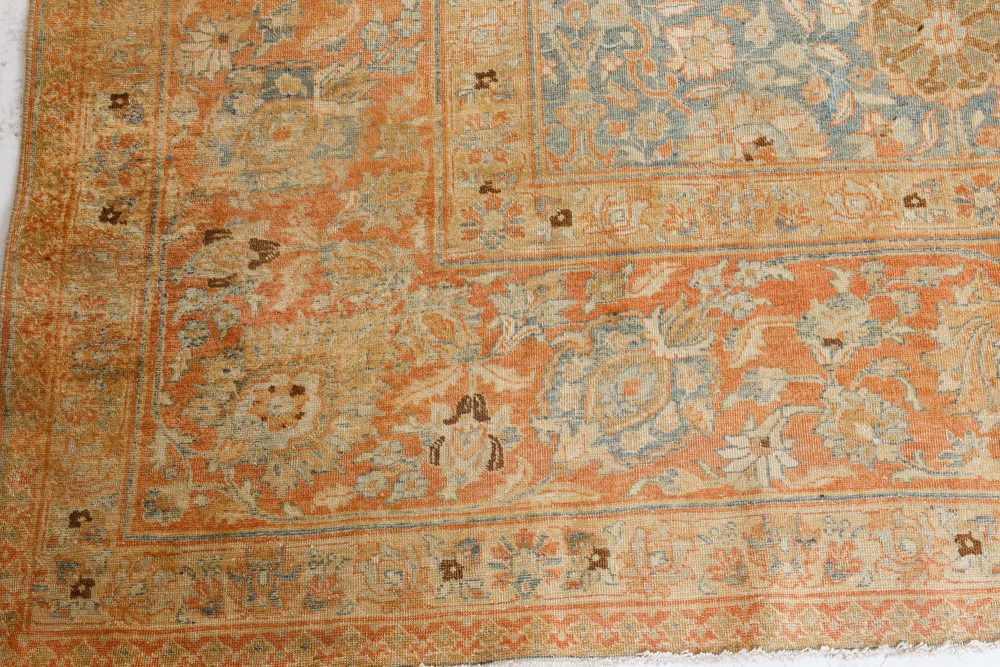 Authentic 19th Century Persian Tabriz Botanic Orange Grey-Blue Handmade Carpet BB7215