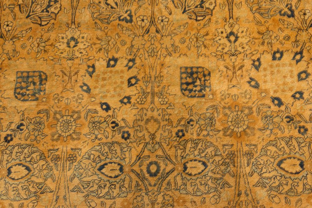 Authentic 1900s Persian Tabriz Yellow Handmade Wool Carpet BB7226