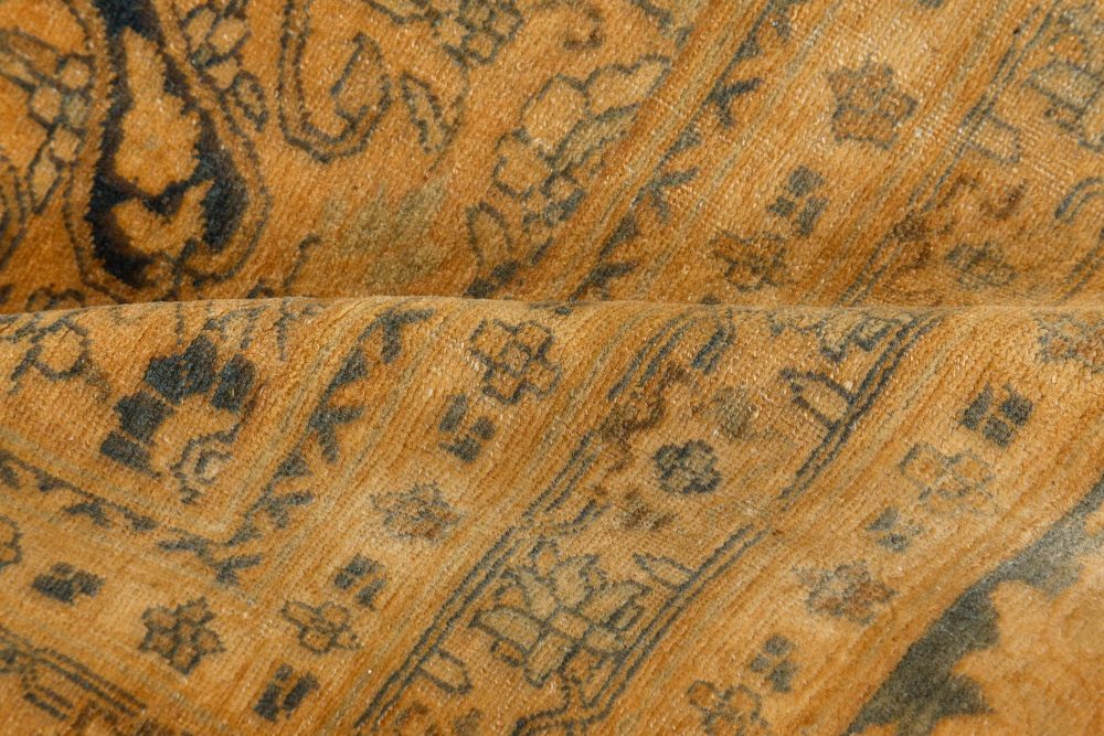 Authentic 1900s Persian Tabriz Yellow Handmade Wool Carpet BB7226