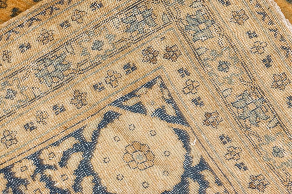 Authentic 1900s Persian Tabriz Yellow Handmade Wool Carpet BB7226