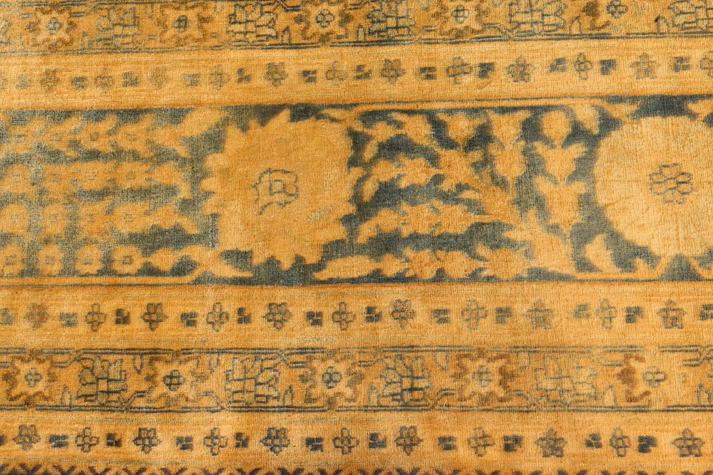 Authentic 1900s Persian Tabriz Yellow Handmade Wool Carpet BB7226