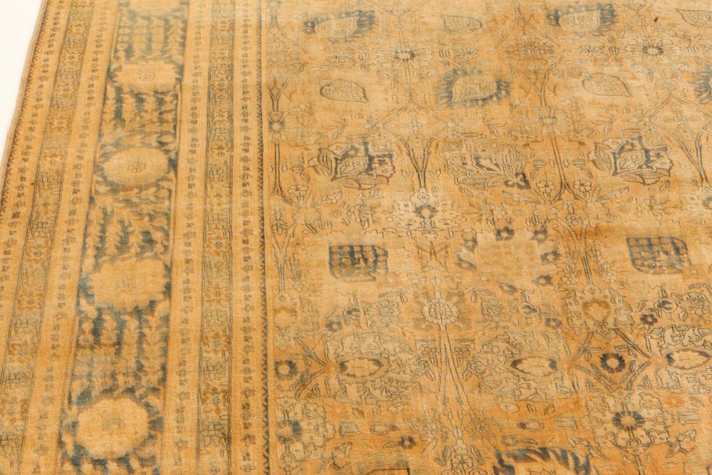 Authentic 1900s Persian Tabriz Yellow Handmade Wool Carpet BB7226