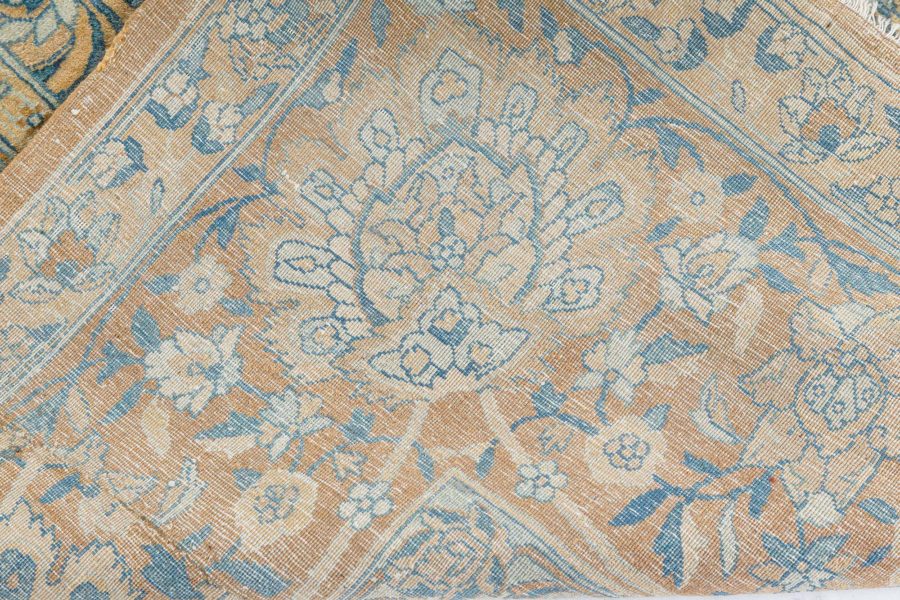 Fine Antique Persian Kirman Brown, Blue Handmade Wool Carpet BB7242