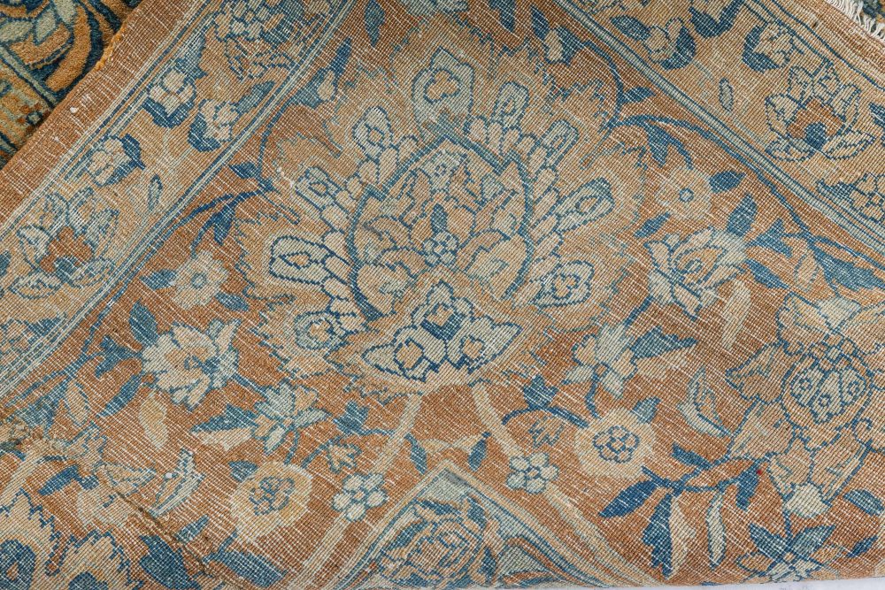 Fine Antique Persian Kirman Brown, Blue Handmade Wool Carpet BB7242