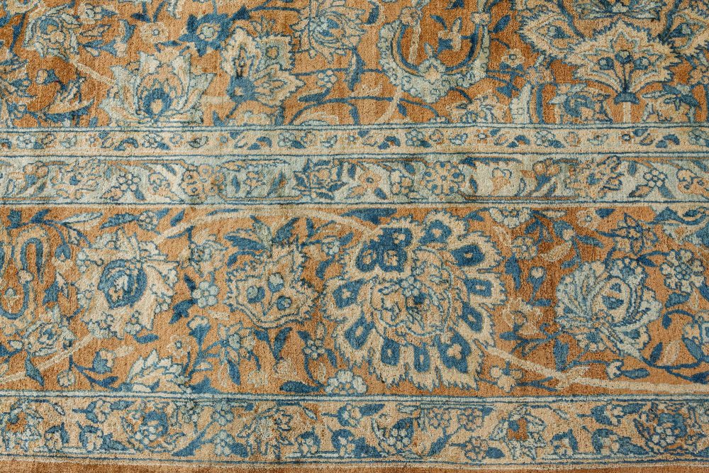 Fine Antique Persian Kirman Brown, Blue Handmade Wool Carpet BB7242