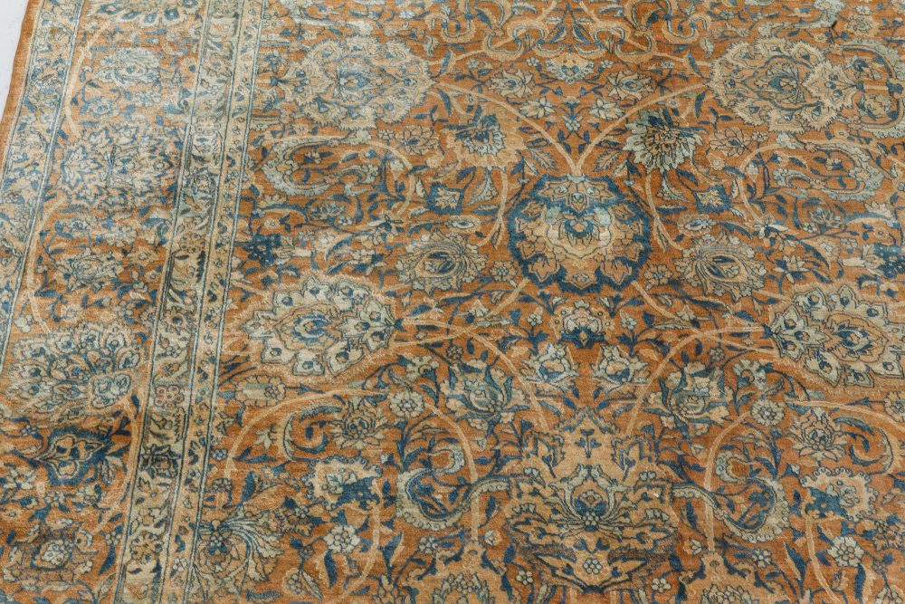 Fine Antique Persian Kirman Brown, Blue Handmade Wool Carpet BB7242