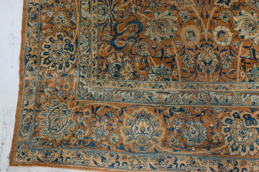 Fine Antique Persian Kirman Brown, Blue Handmade Wool Carpet BB7242