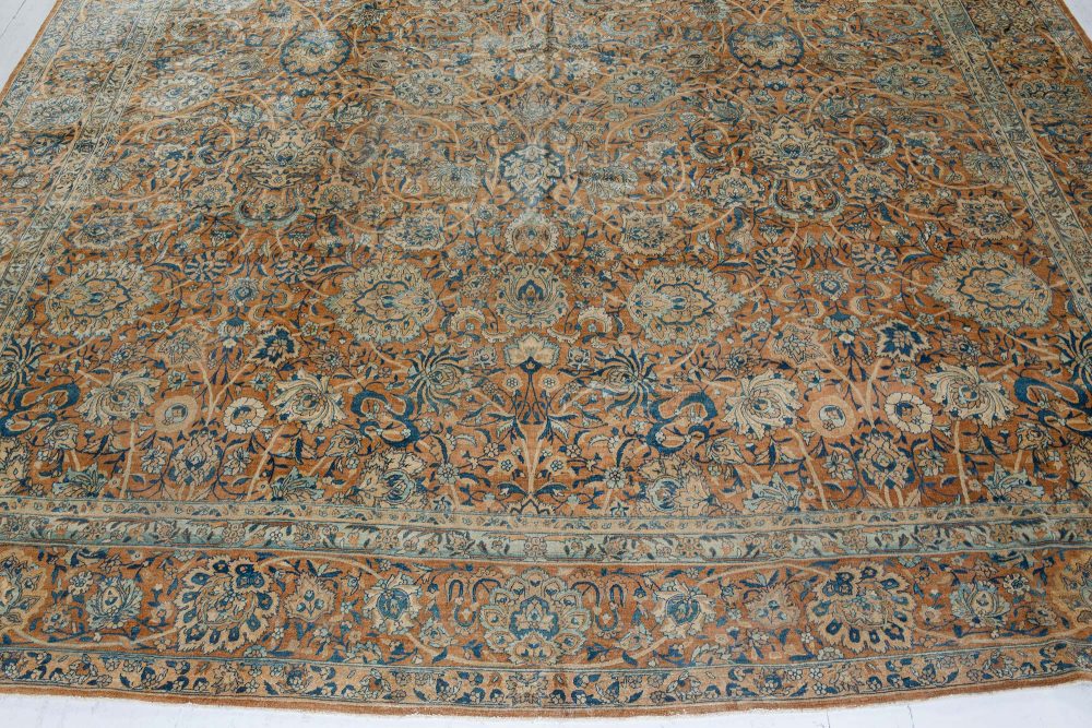 Fine Antique Persian Kirman Brown, Blue Handmade Wool Carpet BB7242