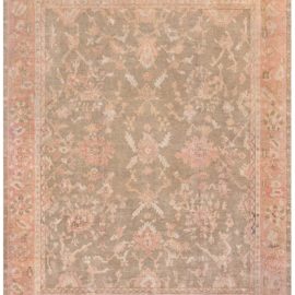 Antique Oushak Turkish Floral Allover Classic Taupe Hand-Knotted Wool Rug – Circa 1900 BB6686