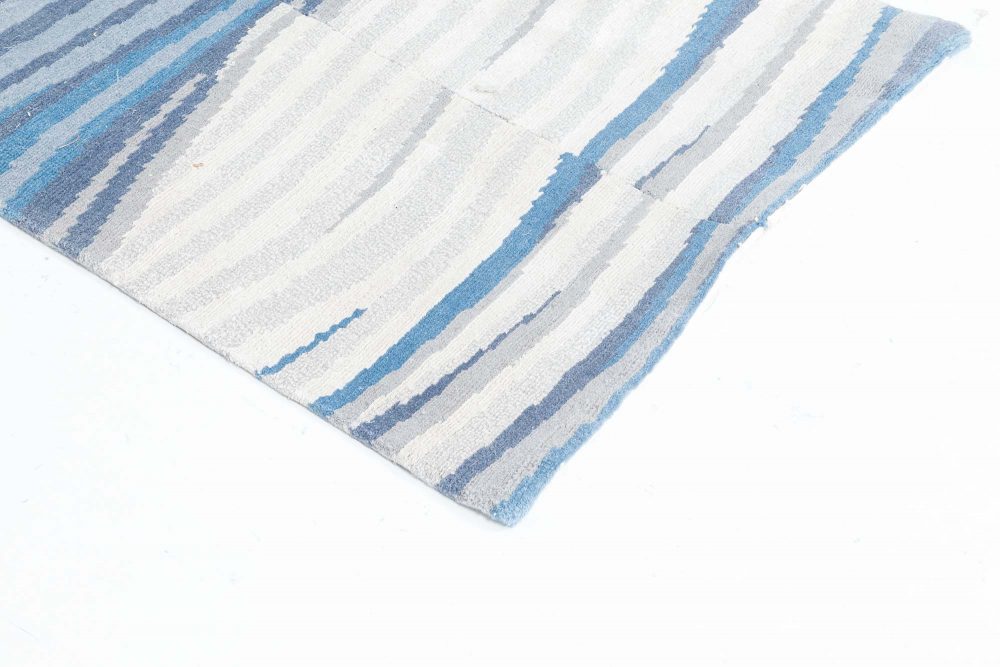 Doris Leslie Blau Collection Abstract Long & Narow Blue, White, Gray Wool Runner N11783