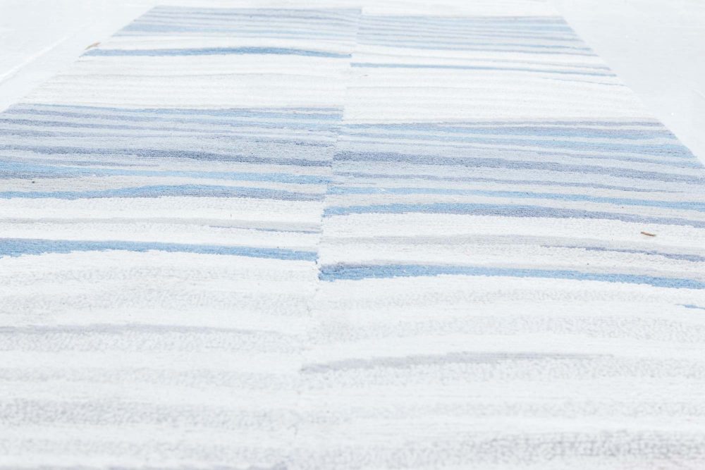 Doris Leslie Blau Collection Abstract Long & Narow Blue, White, Gray Wool Runner N11783