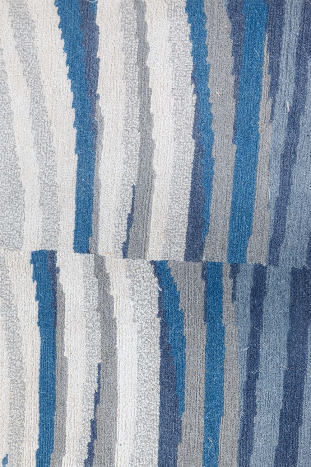 Doris Leslie Blau Collection Abstract Long & Narow Blue, White, Gray Wool Runner N11783