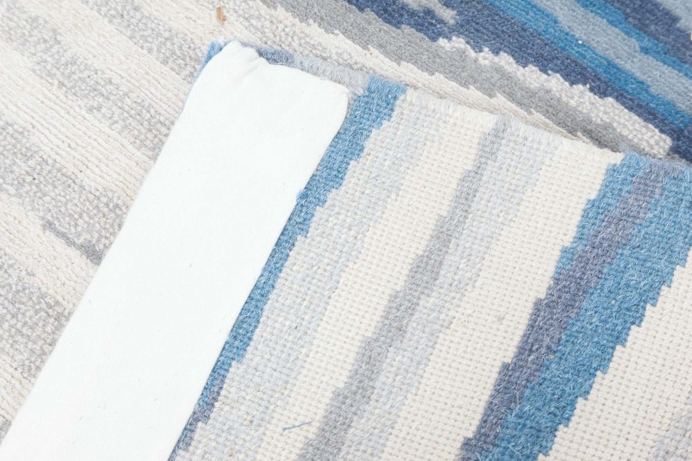 Doris Leslie Blau Collection Abstract Long & Narow Blue, White, Gray Wool Runner N11783