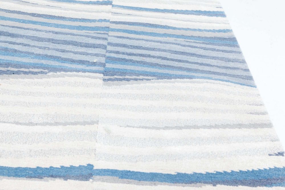 Doris Leslie Blau Collection Abstract Long & Narow Blue, White, Gray Wool Runner N11783