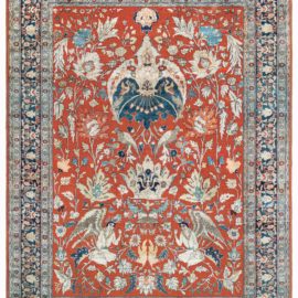 Antique Tabriz Persian Allover Ivory Hand-Knotted Silk Carpet – Circa 1880 BB6781