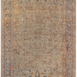 Antique Khorassan Persian Allover Floral Warm Tan Hand-Knotted Wool Rug – Circa 1880 BB6726