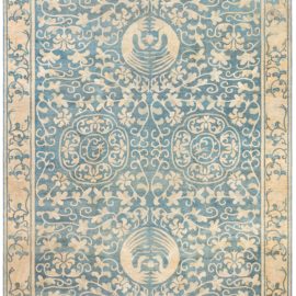 Vintage Chinese Art Deco Floral Ivory Hand-Knotted Wool Carpet BB6723