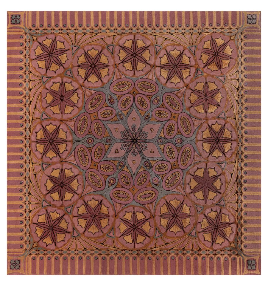 Viennese Secessionist Violet, Blue, Yellow, Brown Floral Hand Knotted Wool Rug BB6844