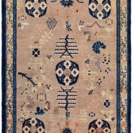 Vintage Khotan Floral Soft Beige Hand-Knotted Wool Rug BB8950