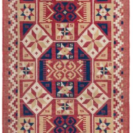 Swedish Mid-Century Geometric Warm Tan Flatweave Wool Rug BB8938