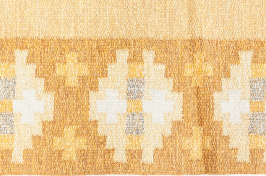 Mid-20th Century Yellow Brown Swedish Flat-Weave Rug by Birgitta Solderkvist BB6884