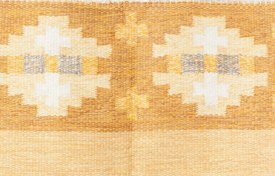 Mid-20th Century Yellow Brown Swedish Flat-Weave Rug by Birgitta Solderkvist BB6884