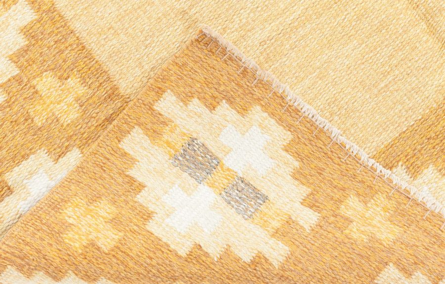 Mid-20th Century Yellow Brown Swedish Flat-Weave Rug by Birgitta Solderkvist BB6884