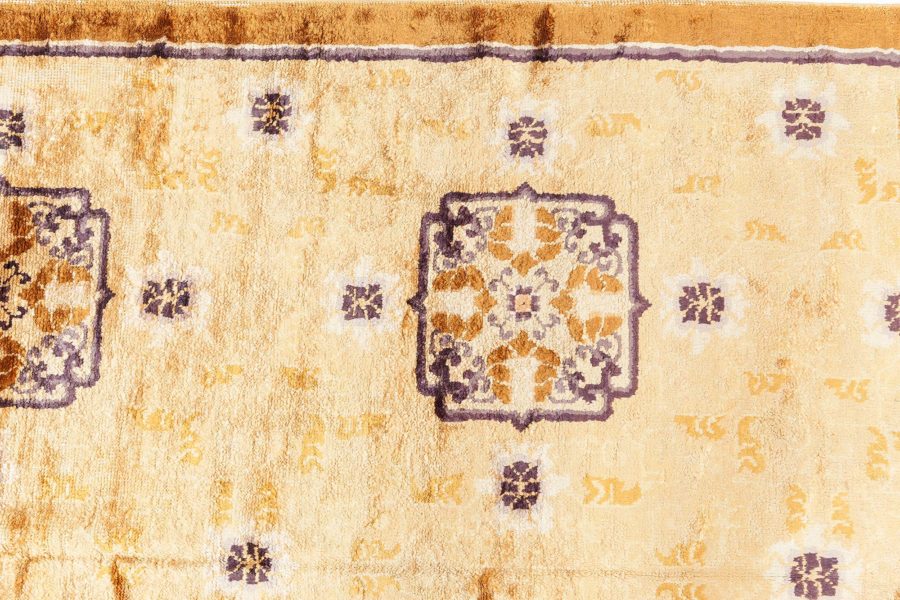Antique Chinese Geometric Sandy Beige, Camel, Anthracite Handmade Silk Rug BB6891